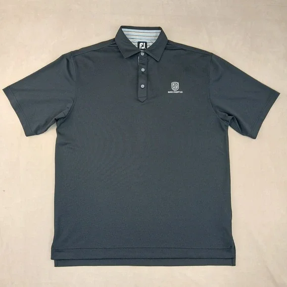 Footjoy Large Mens Polo Shirt Golf Stretch Knit Sand Point CC 24x30 Black - Picture 2 of 12